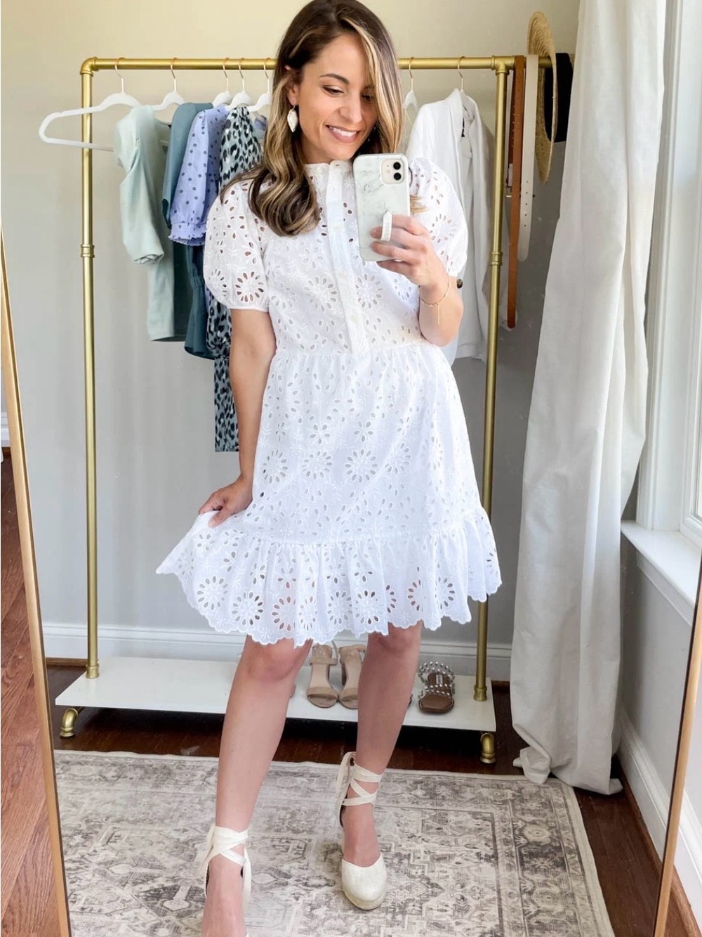 J. Crew White Eyelet Puff-Sleeve Mini Dress